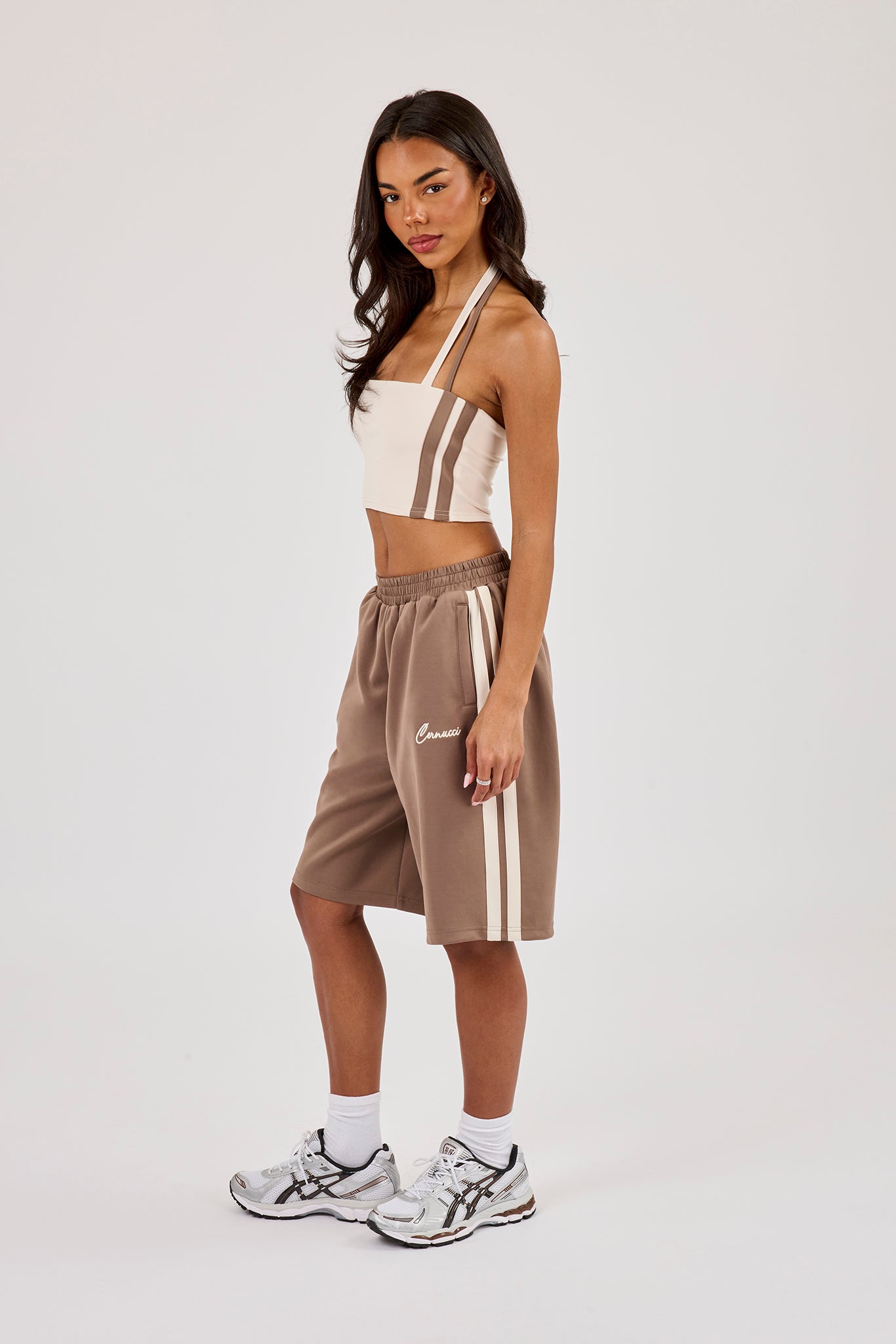 Off White Taping Double Halterneck Top & Taupe Jort
